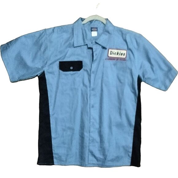 Dickies Work Shirt Sz XL Two Tone Blue Button Down Short Sleeve - Picture 1 of 7
